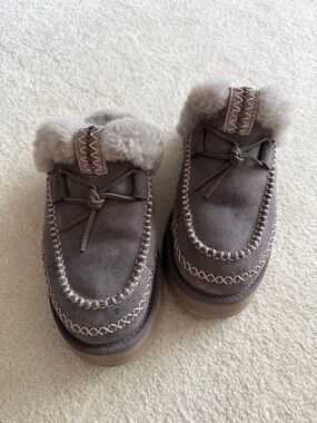 UGG Women's Brown Suede Shearling Clog Mules